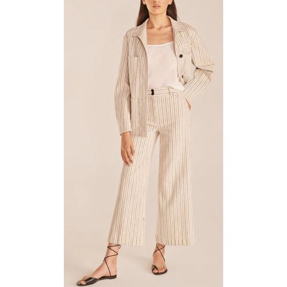 Rebecca Taylor Striped Jeans US 2 Cream Wide Leg Twill Pants Boho Preppy Coastal - Picture 4 of 16